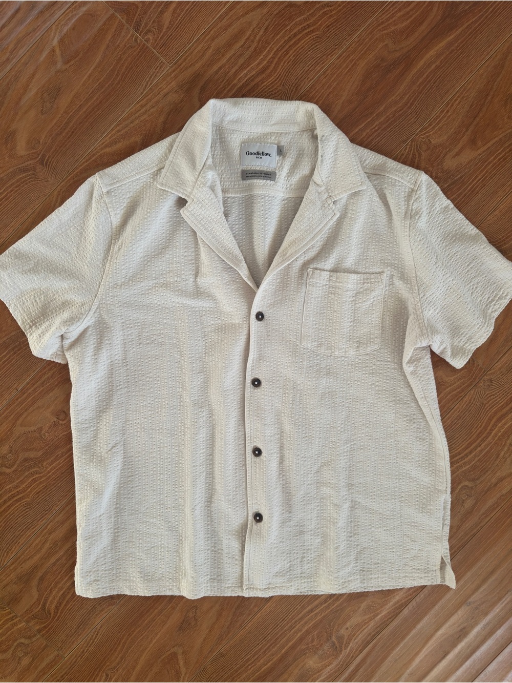 Goodfellow & Co Cream Short-Sleeve Seersucker Button-Down Shirt